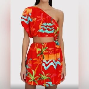 FARM Rio Red Tropical One-Shoulder Mini Dress
